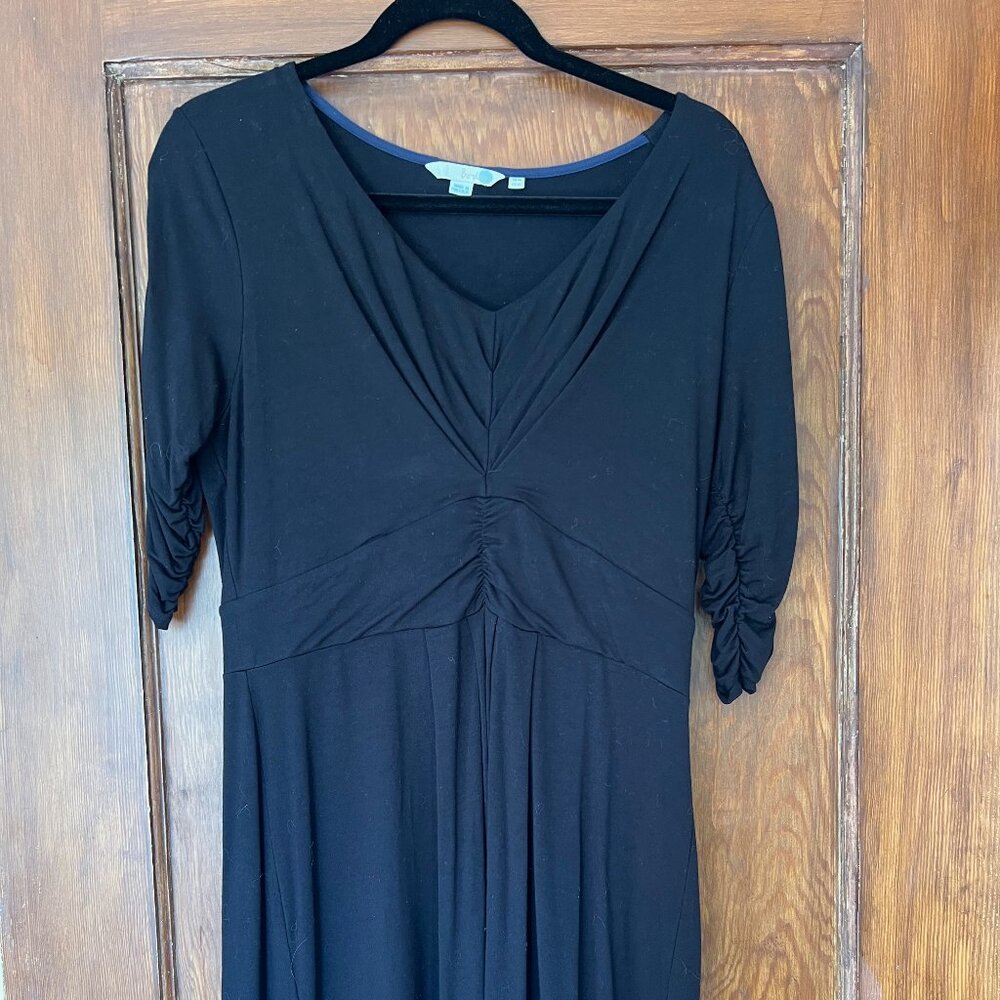 Boden Gathered V-neck Jersey Knit Little Black Dress